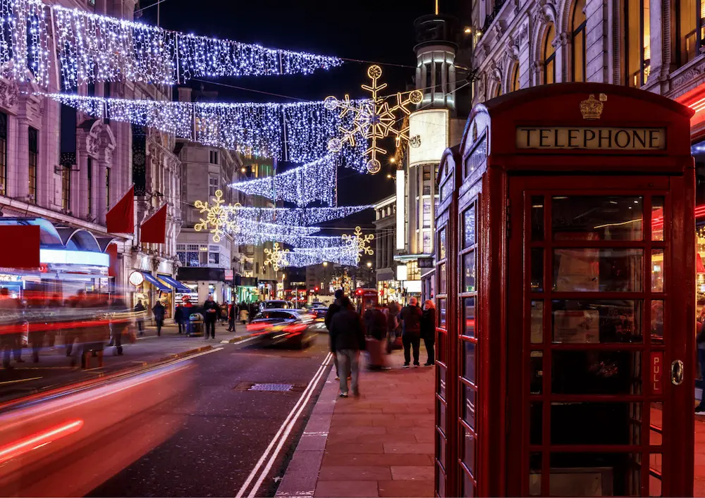 London Christmas Party guide london street at christmas