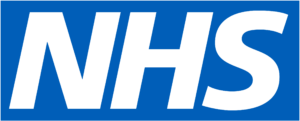 NHS logo on blue background