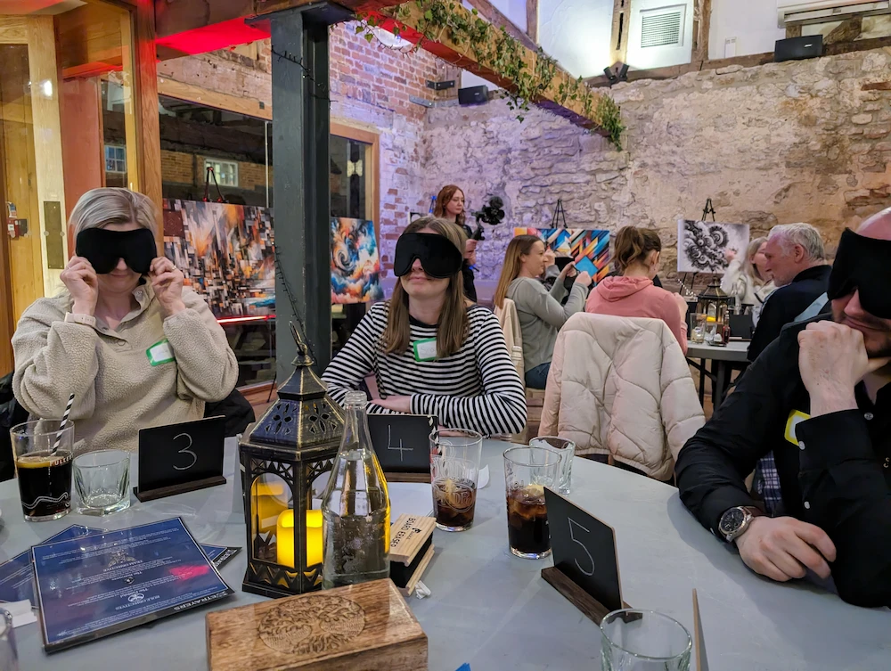 Betrayers team building event people wearing blindfolds