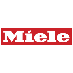 Red logo with white text Miele