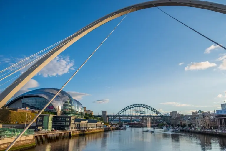 Newcastle Gateshead Quayside with River Tyne, Gateshead Millennium Bridge