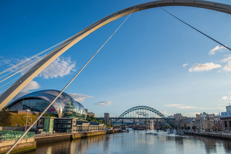 Newcastle Gateshead Quayside with River Tyne, Gateshead Millennium Bridge