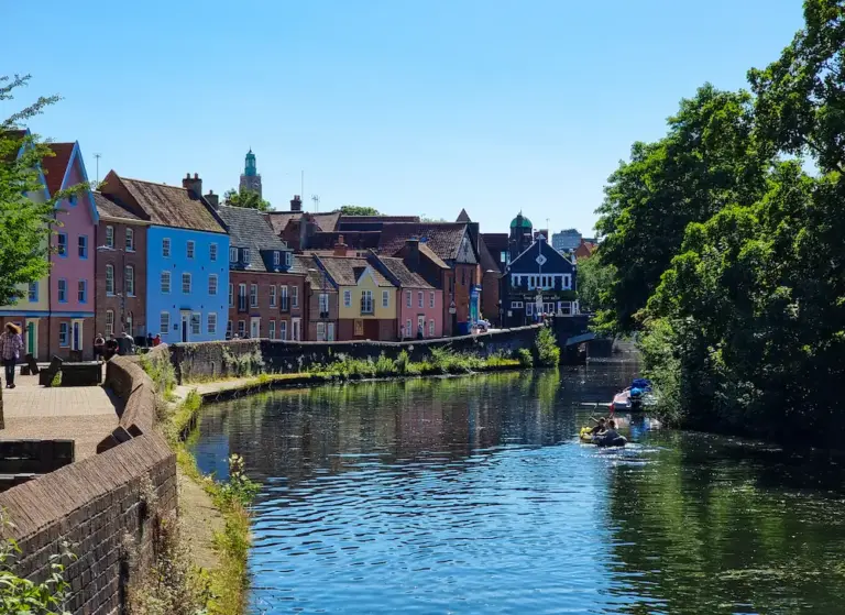 colourful houses on the river wensum in norwich