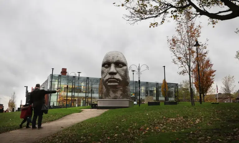 The Face of Wigan sculpture by Rick Kirby, which is displayed in the town in Greater Manchester. Photograph: Gary Calton/The Observer